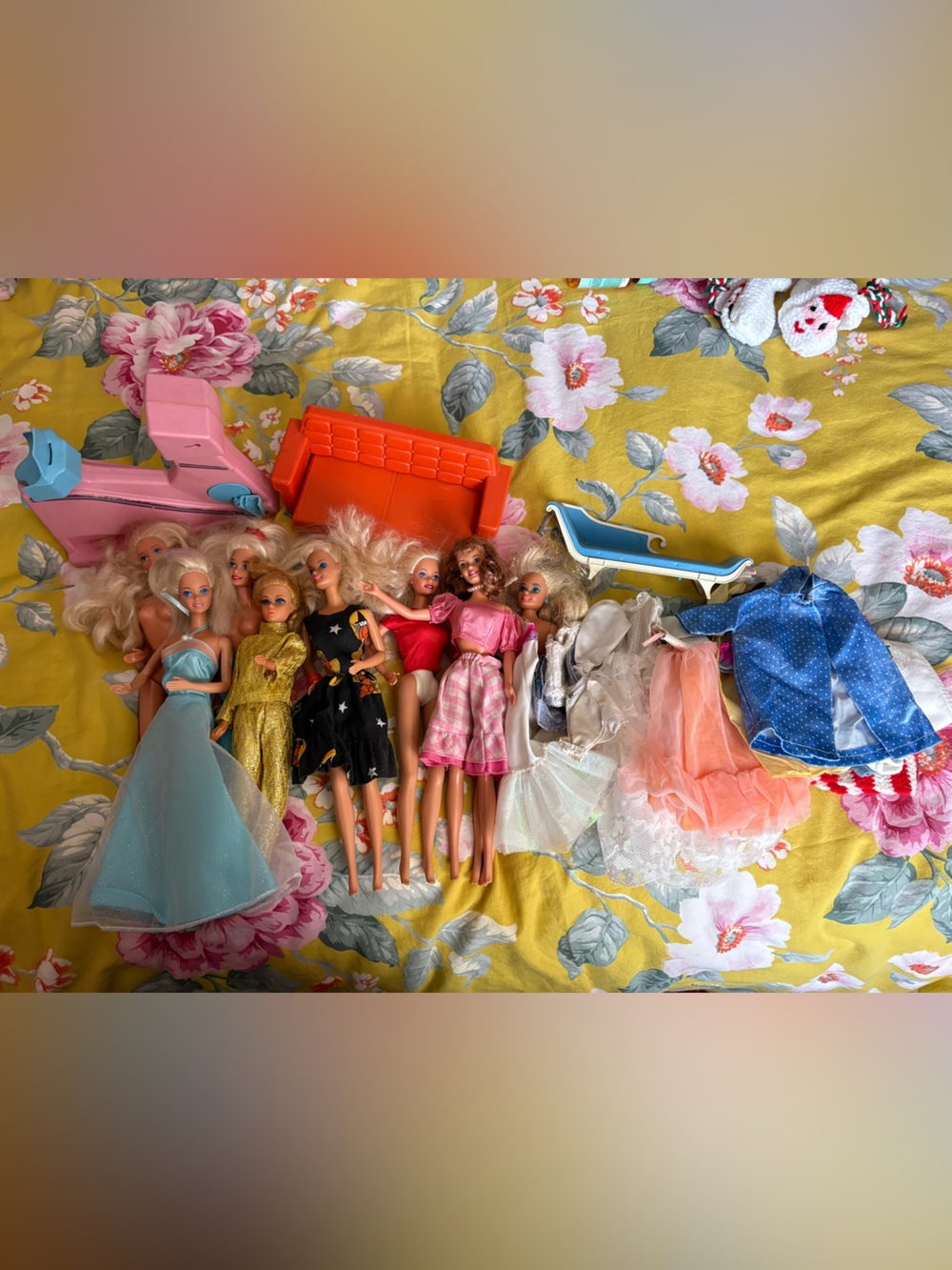 Barbie Dolls Lot with Pink, Blue, Gold, Black, White, Peach Clothing